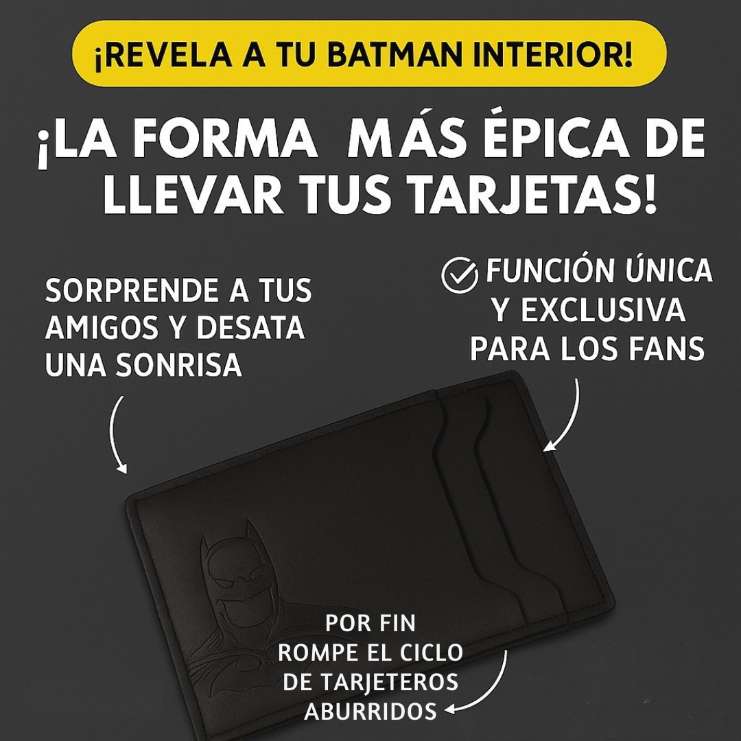 Tarjetero de piel con grabado de héroe
